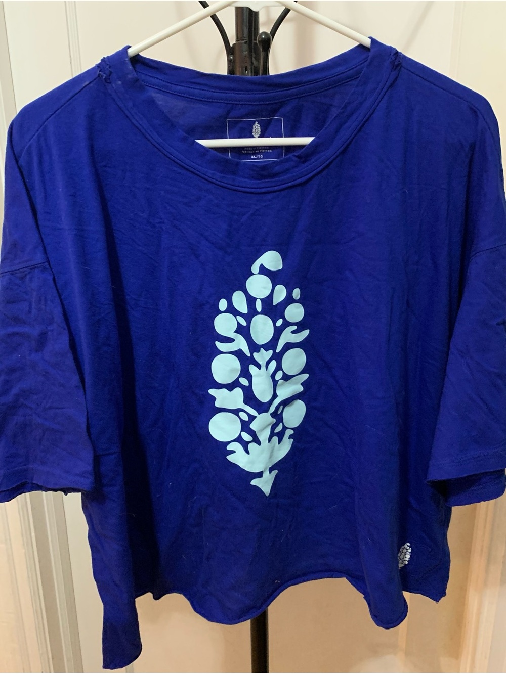 FP Movement by Free People Royal Blue Crop Top with Light Blue Graphic Size XL